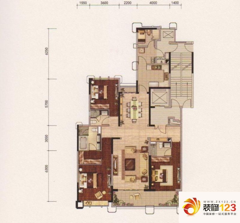 中海云麓公馆户型图D户型 3室2厅 ...