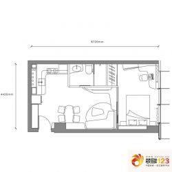 汉峰户型图一期平层B3户型图 1室 ...