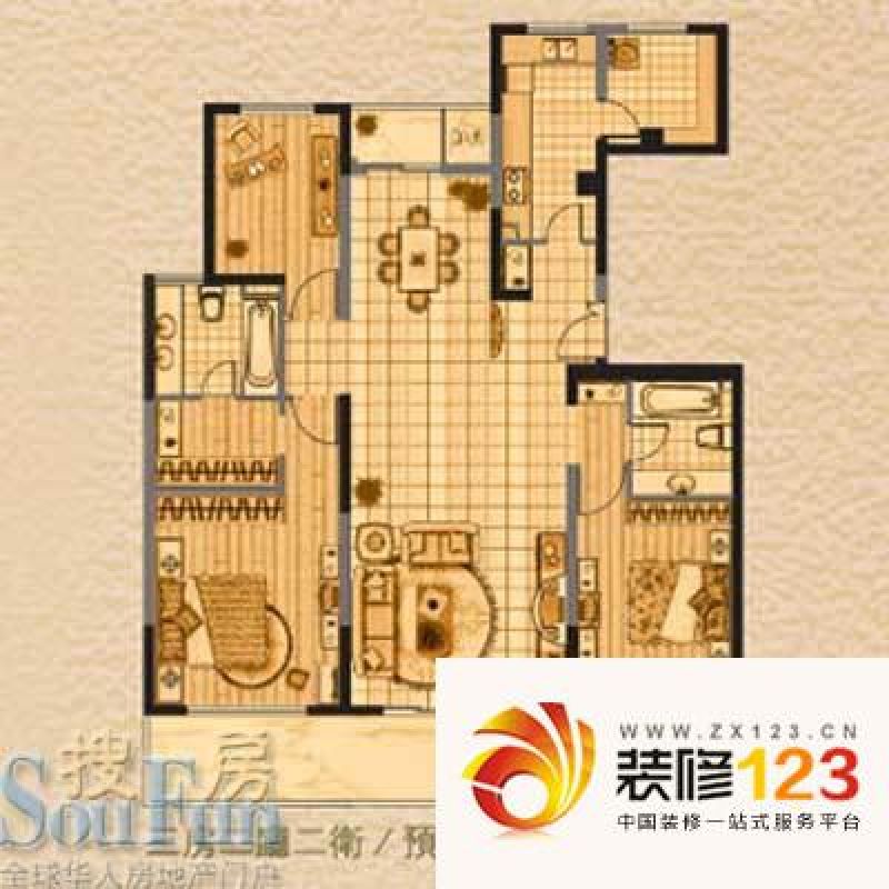 黄浦丽园户型图户型图 3室2厅2卫 ...