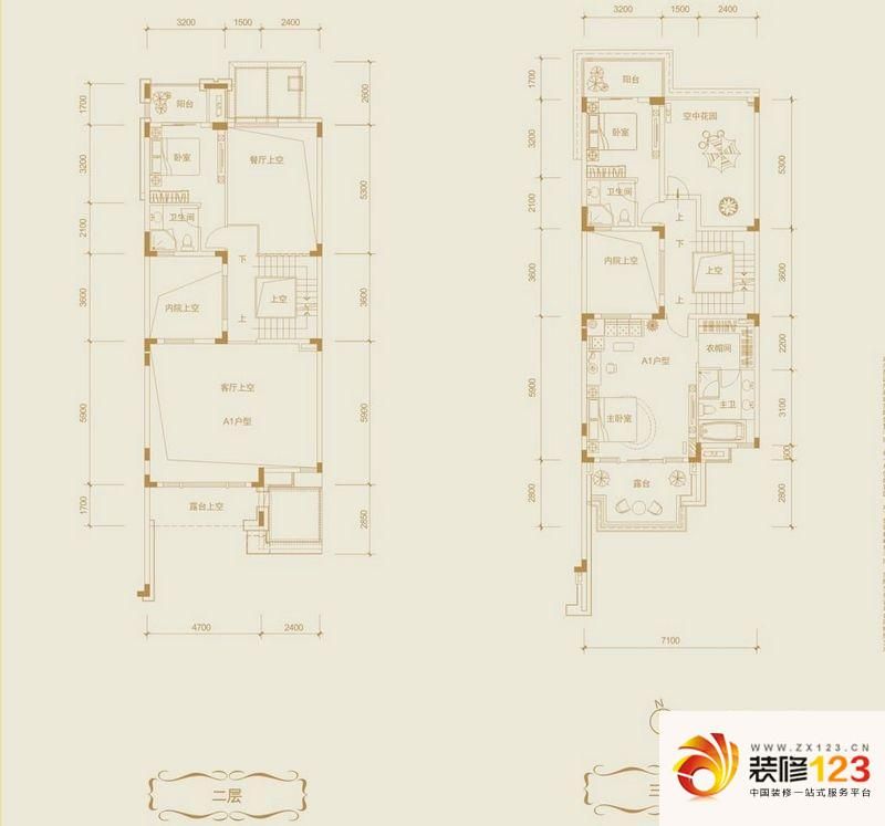 金地湖山大境户型图联排别墅a户.