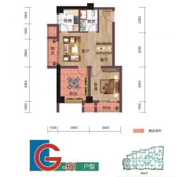 新港天地户型图公寓G-B1户型 1室 ...