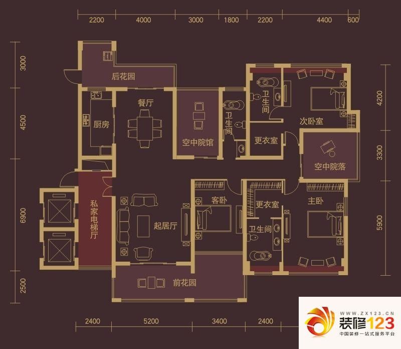 南湖半岛户型图6栋户型 4室2厅3.