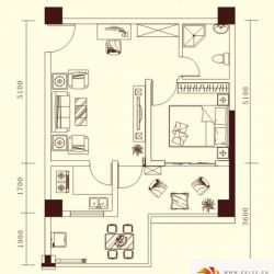 北欧丽景户型图一期B2户型 1室1 ...