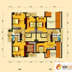 绿野御墅户型图D户型三层 5室4卫 ...