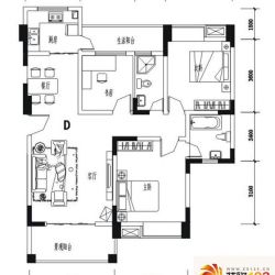 邑都上上城户型图一期D户型 3室2 ...