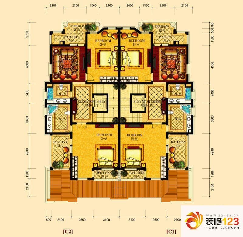 绿野御墅户型图C户型二层 6室4卫 ...