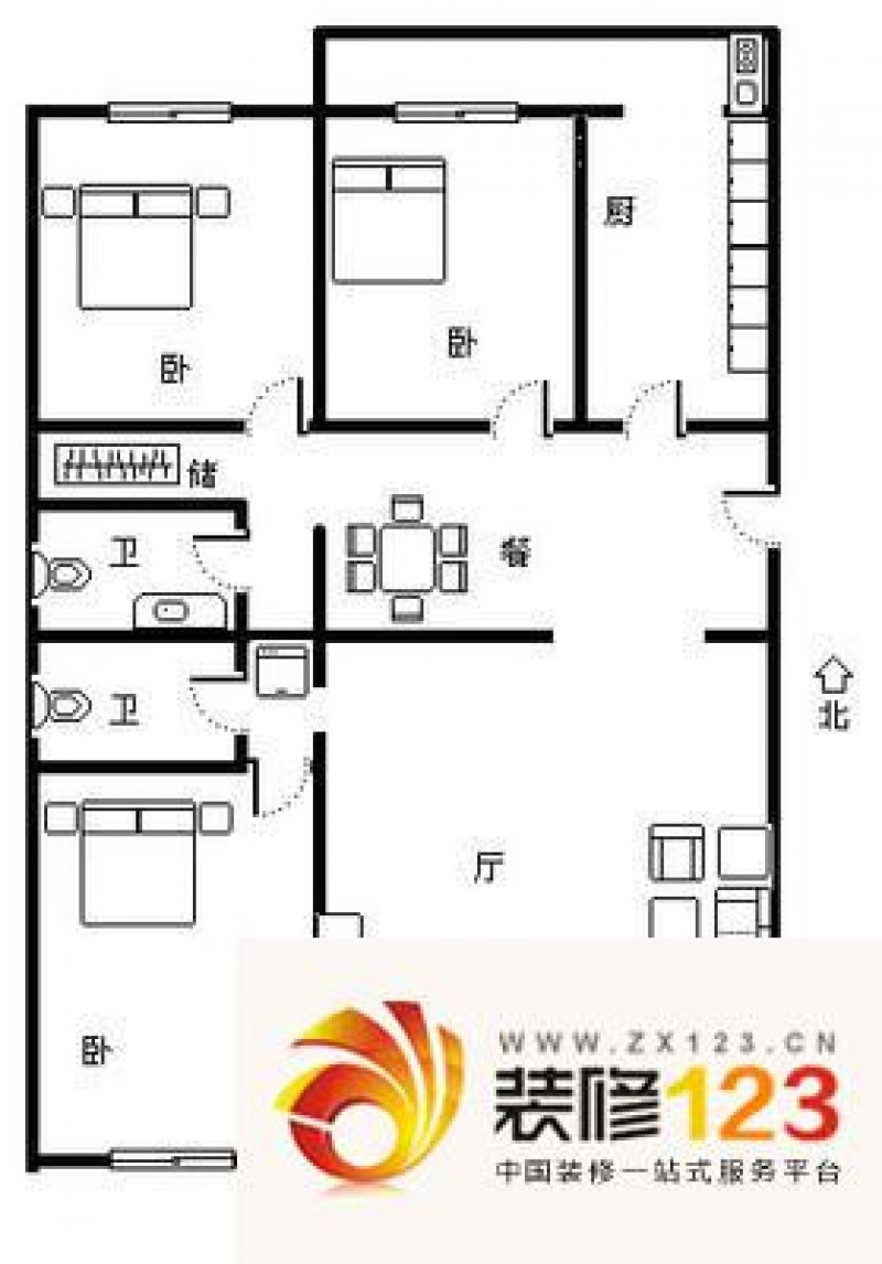 长安小区户型图户型图 3室2厅2卫.