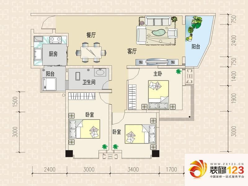 绿城尚品户型图二期A3户型 3室2 ...