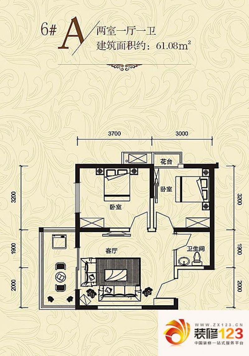 亿龙金河湾户型图户型6a 2室1厅1 .