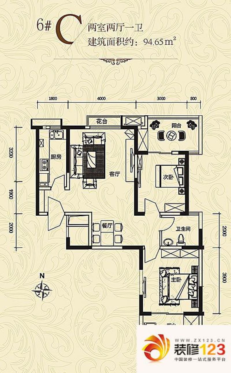 亿龙金河湾户型图户型6c 2室2厅1 .
