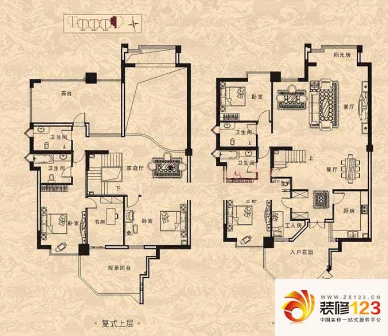 天下國際公館戶型圖複式2 6室4廳 .