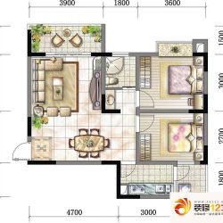 润芝园户型图1号楼B2户型 2室2厅 ...