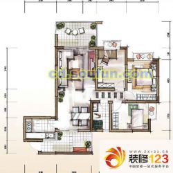 富丽花城户型图二期B2-1型 3室2 ...