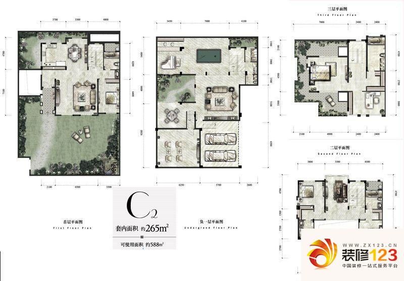 万科悦府户型图二期联排别墅跃层.