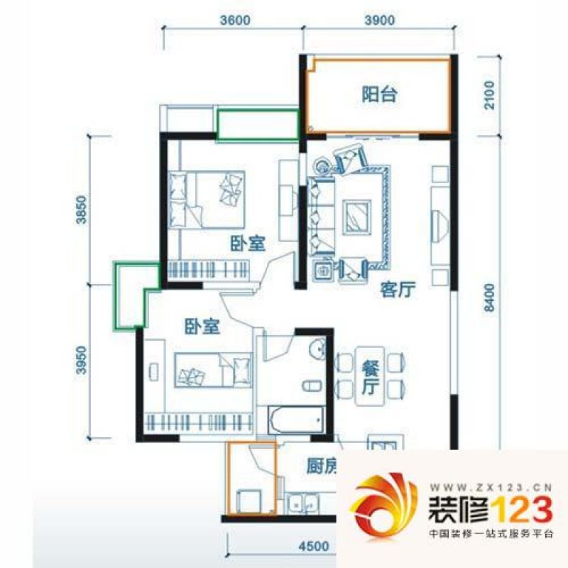 天空城户型图云深处b3型 2室2厅1 .