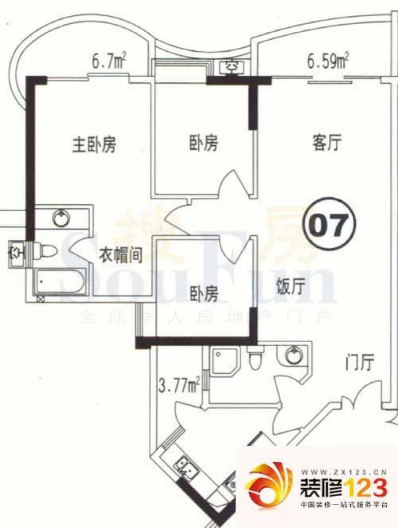 江南花园二期户型图c栋8-30层7单.