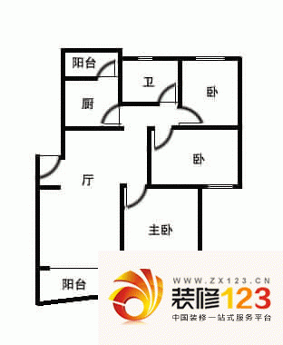 昌鑫家园户型图3室2厅1卫1厨.