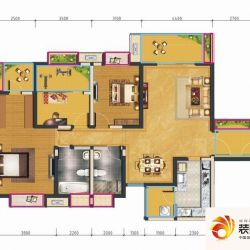 汇锦城户型图1号楼D户型 3室2厅2 ...