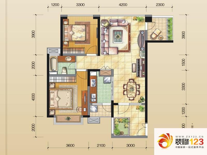 奥克斯广场6号楼f-2户型户型图.