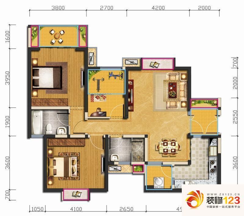 汇锦城户型图3号楼E1户型 3室2厅 ...