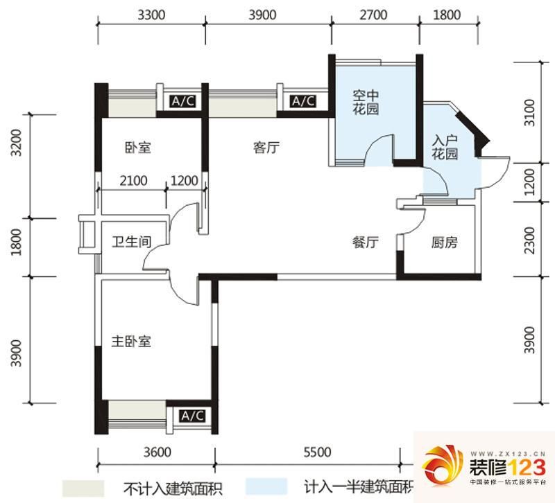 英郡三期户型图a户型 2室2厅1卫1.