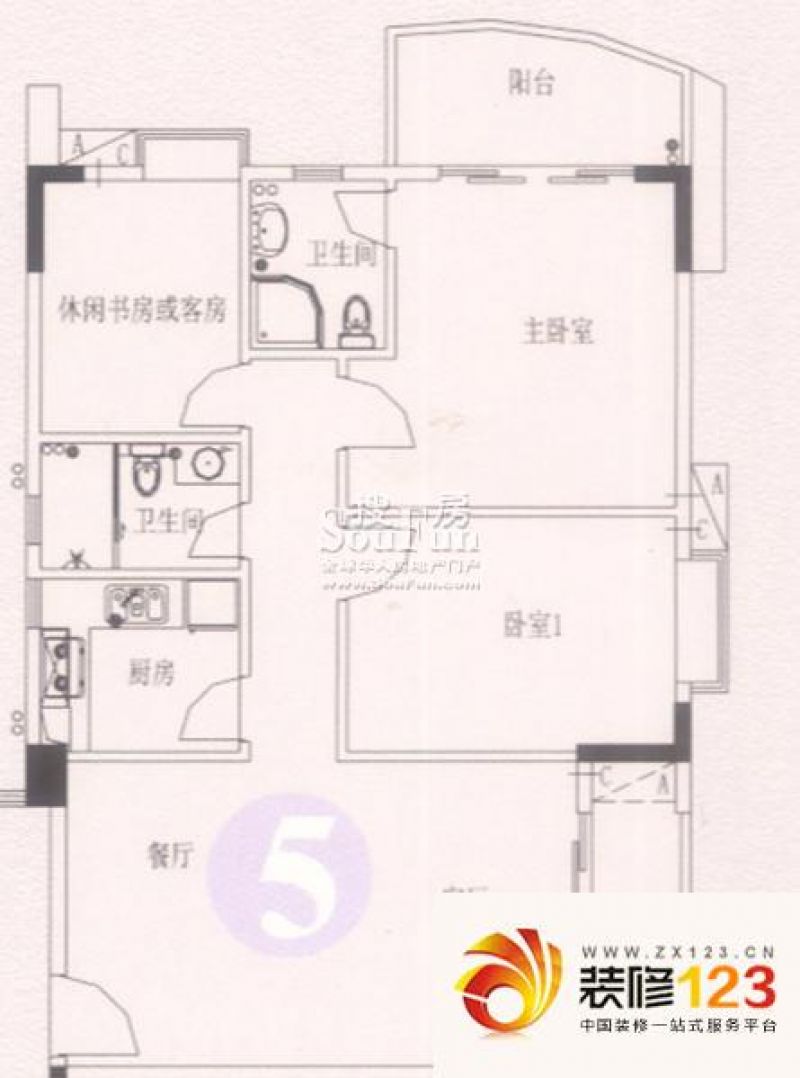 广州德雅轩德雅轩户型图西塔07单元 3室2厅1.