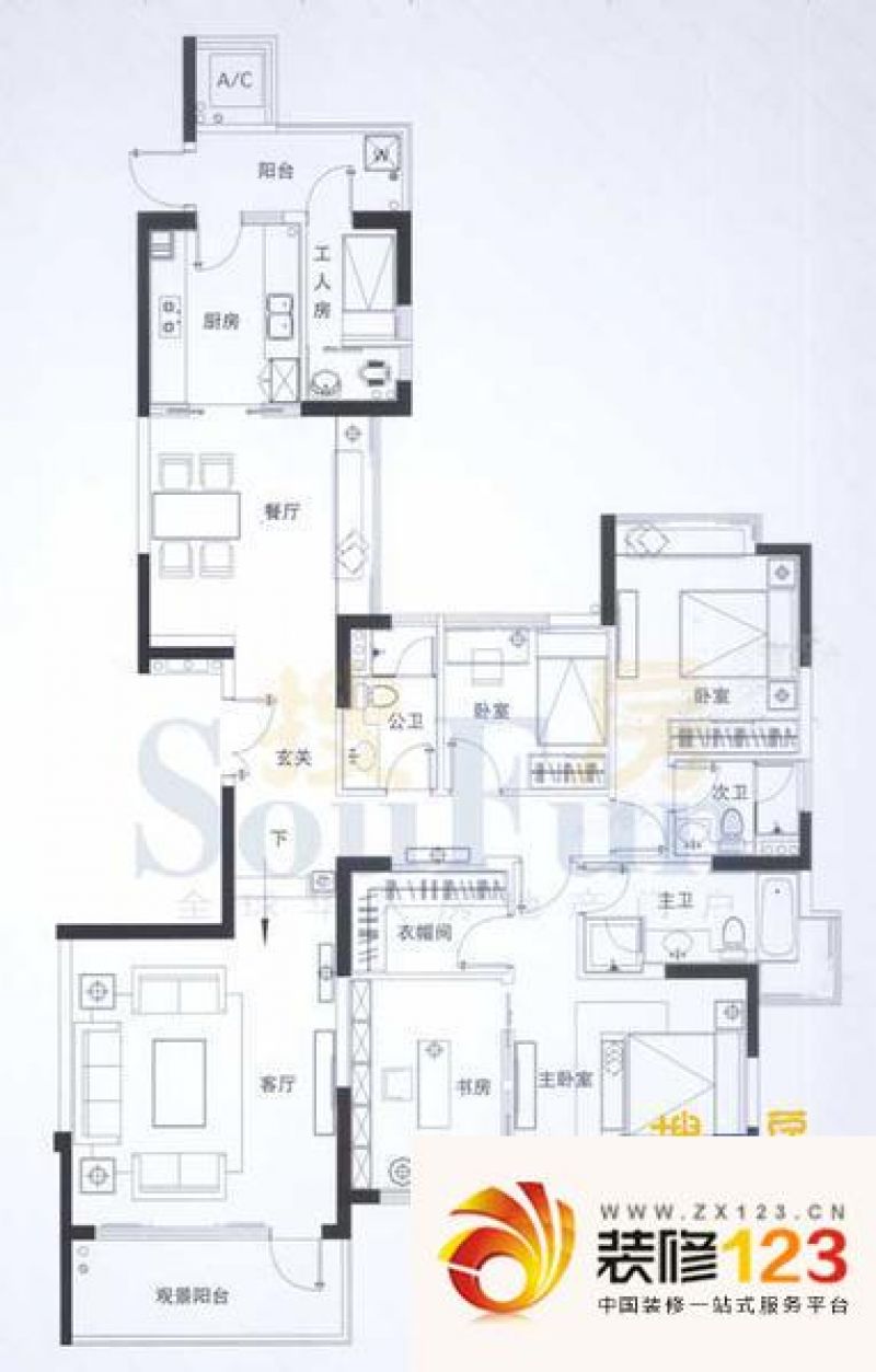 粤海丽江花园户型图a7栋01 5室2.