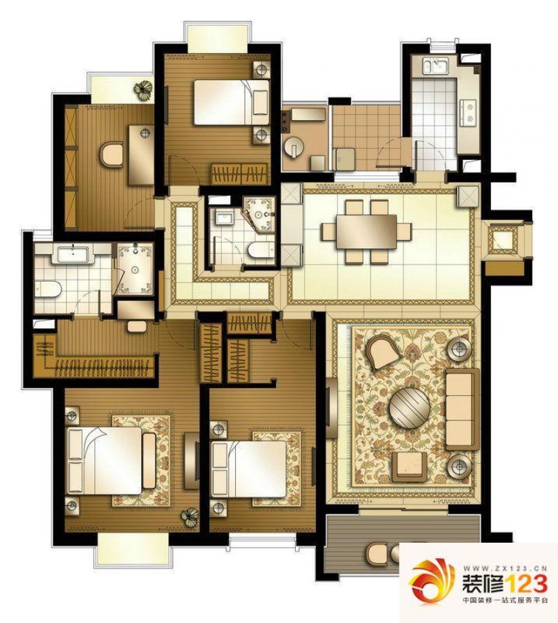 西康路989户型图四号楼d户型 4室.