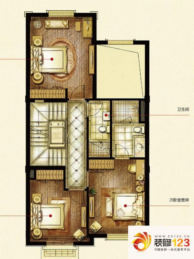 绿宝园户型图c户型二层 3室1卫 .