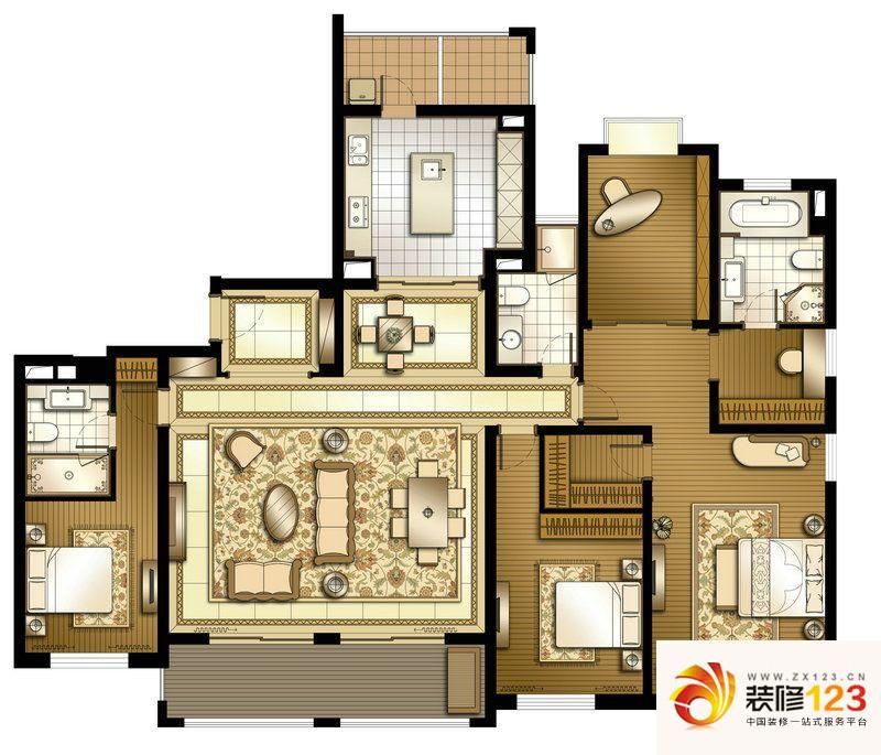 西康路989户型图四号楼e户型 4室.