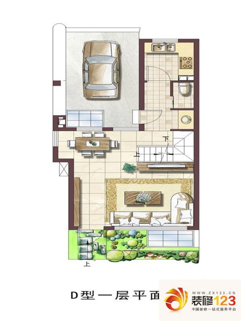绿地蔷薇九里别墅户型图d型一层 .